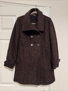NWOT Steve Madden Dark Brown Wool-Blend Double-Breasted Peacoat